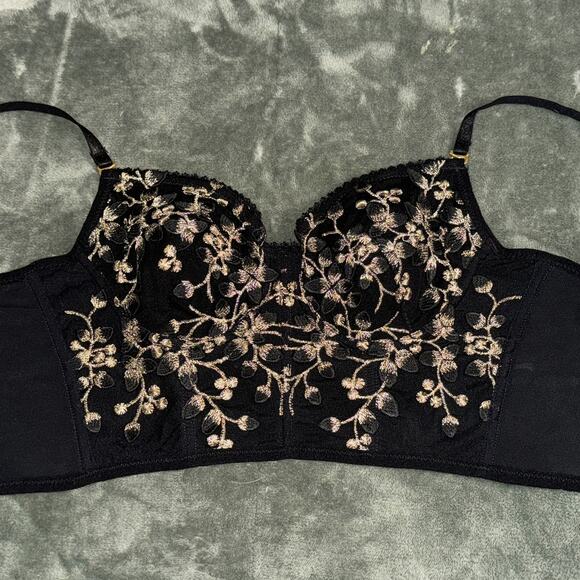 Corset Top Women's Large Black Floral Embroidered Adjustable Straps Hook & Eye - Picture 5 of 8